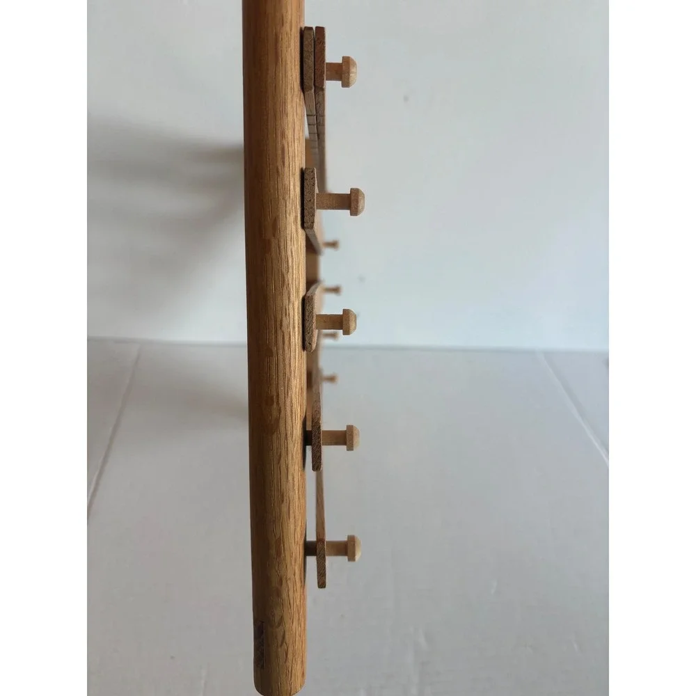 Vintage Oak Wood Wall Mounted Earring Holder Jewelry Organizer Rack 5 Tier Pegs